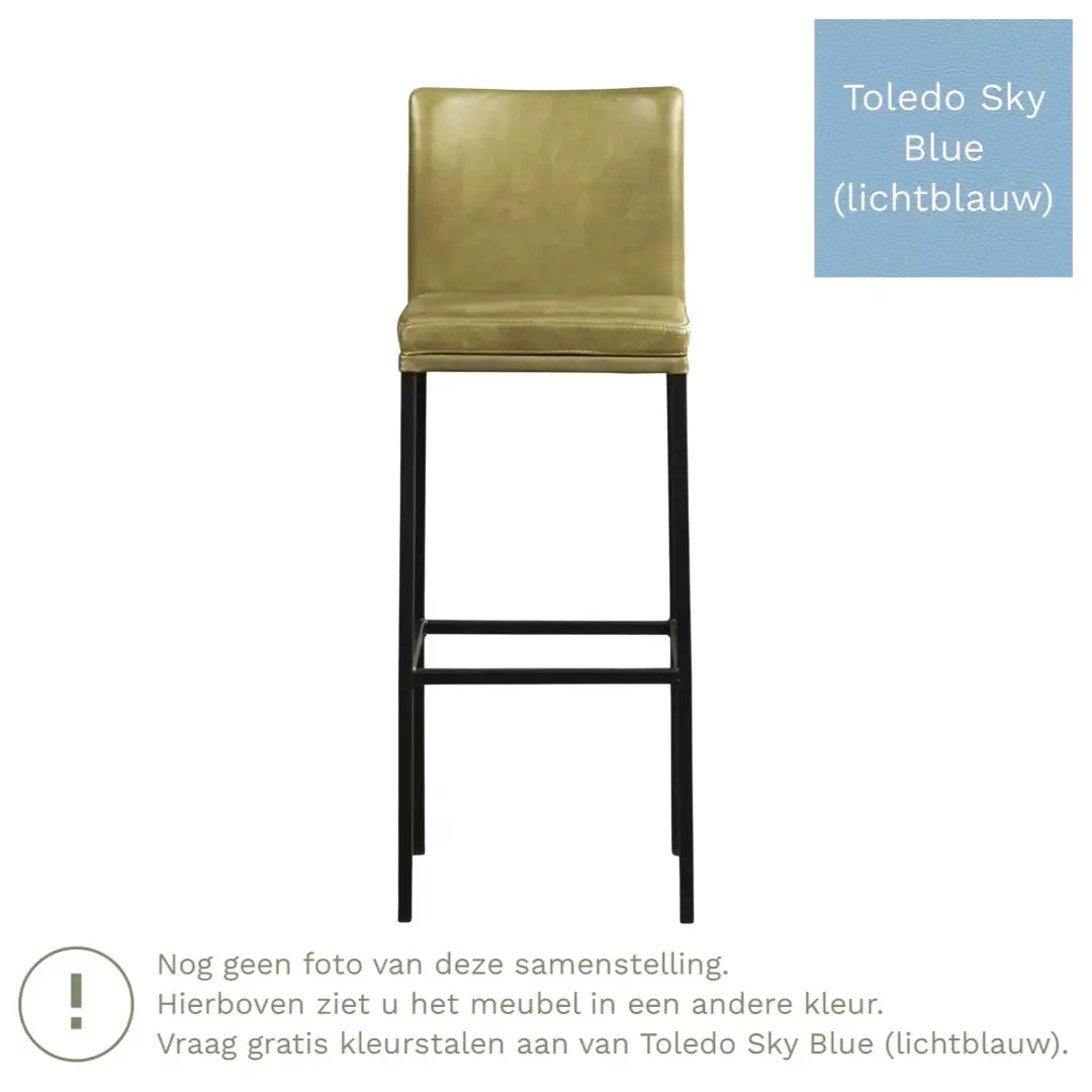 afbeelding van Leren barkruk Break hoog - Toledo Sky Blue (lichtblauw) - Poten staal vierkant RVS