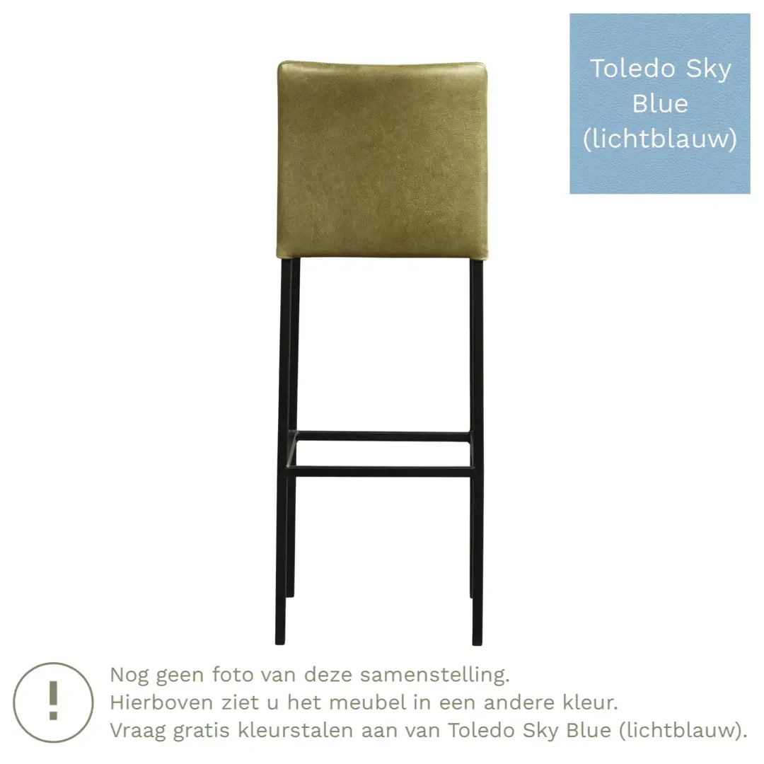 afbeelding van Leren barkruk Break hoog - Toledo Sky Blue (lichtblauw) - Poten staal vierkant RVS