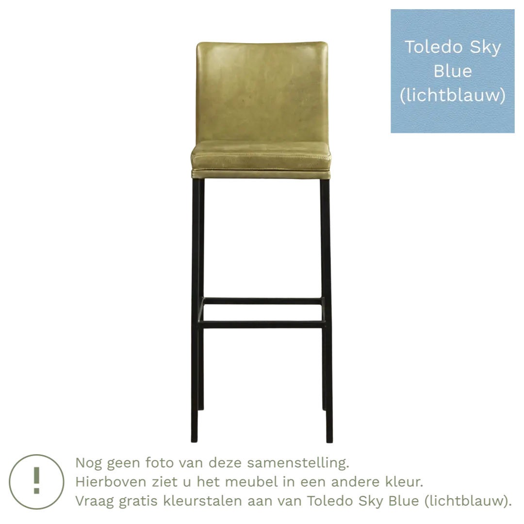 afbeelding van Leren barkruk Break hoog - Toledo Sky Blue (lichtblauw) - Poten staal vierkant zwart