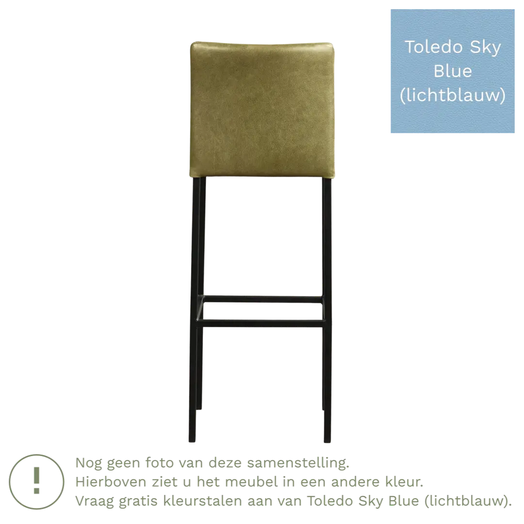 afbeelding van Leren barkruk Break hoog - Toledo Sky Blue (lichtblauw) - Poten staal vierkant zwart