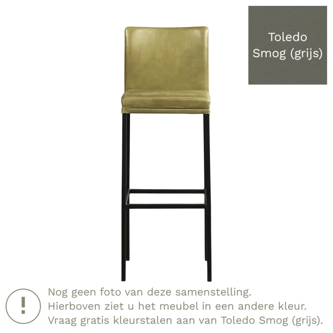 afbeelding van Leren barkruk Break hoog - Toledo Smog (grijs) - Poten staal vierkant zwart