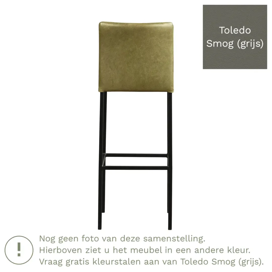 afbeelding van Leren barkruk Break hoog - Toledo Smog (grijs) - Poten staal vierkant zwart