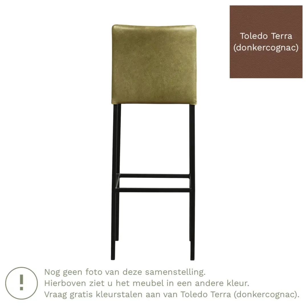 afbeelding van Leren barkruk Break hoog - Toledo Terra (donkercognac) - Poten staal vierkant zwart