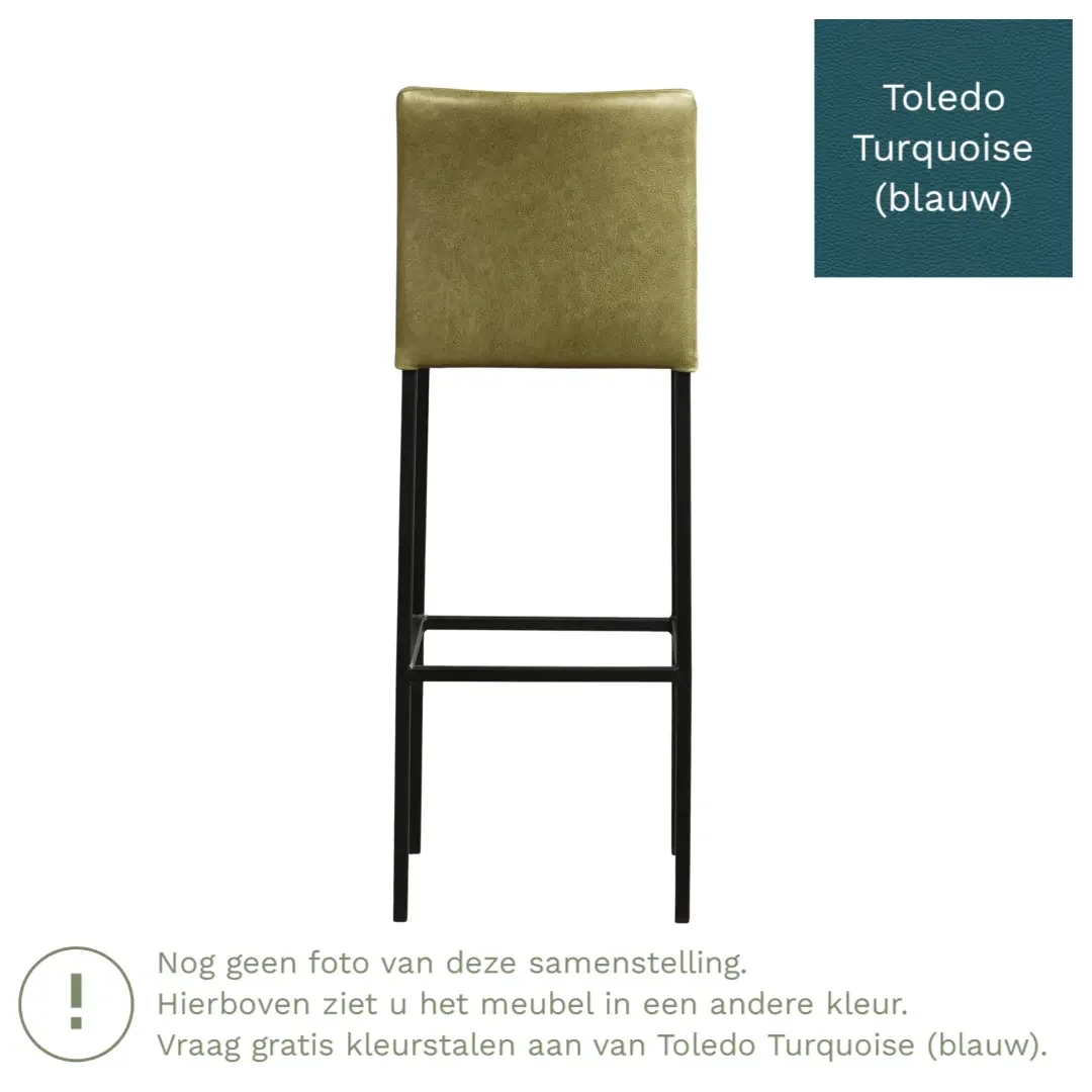 afbeelding van Leren barkruk Break hoog - Toledo Turquoise (blauw) - Poten staal vierkant RVS