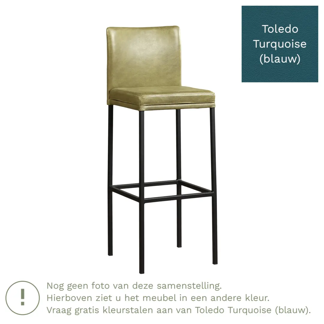 afbeelding van Leren barkruk Break hoog - Toledo Turquoise (blauw) - Poten staal vierkant zwart