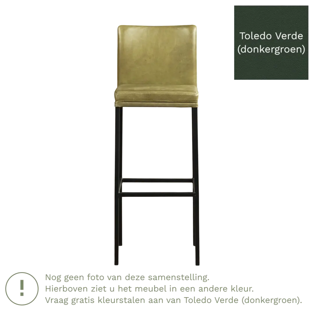 afbeelding van Leren barkruk Break hoog - Toledo Verde (donkergroen) - Poten staal vierkant RVS