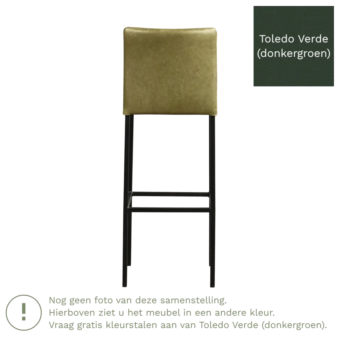 afbeelding van Leren barkruk Break hoog - Toledo Verde (donkergroen) - Poten staal vierkant RVS