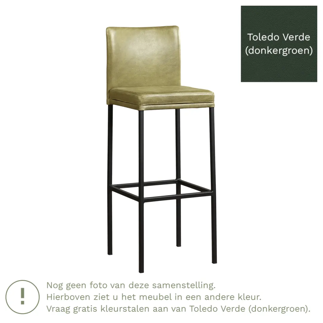 afbeelding van Leren barkruk Break hoog - Toledo Verde (donkergroen) - Poten staal vierkant zwart