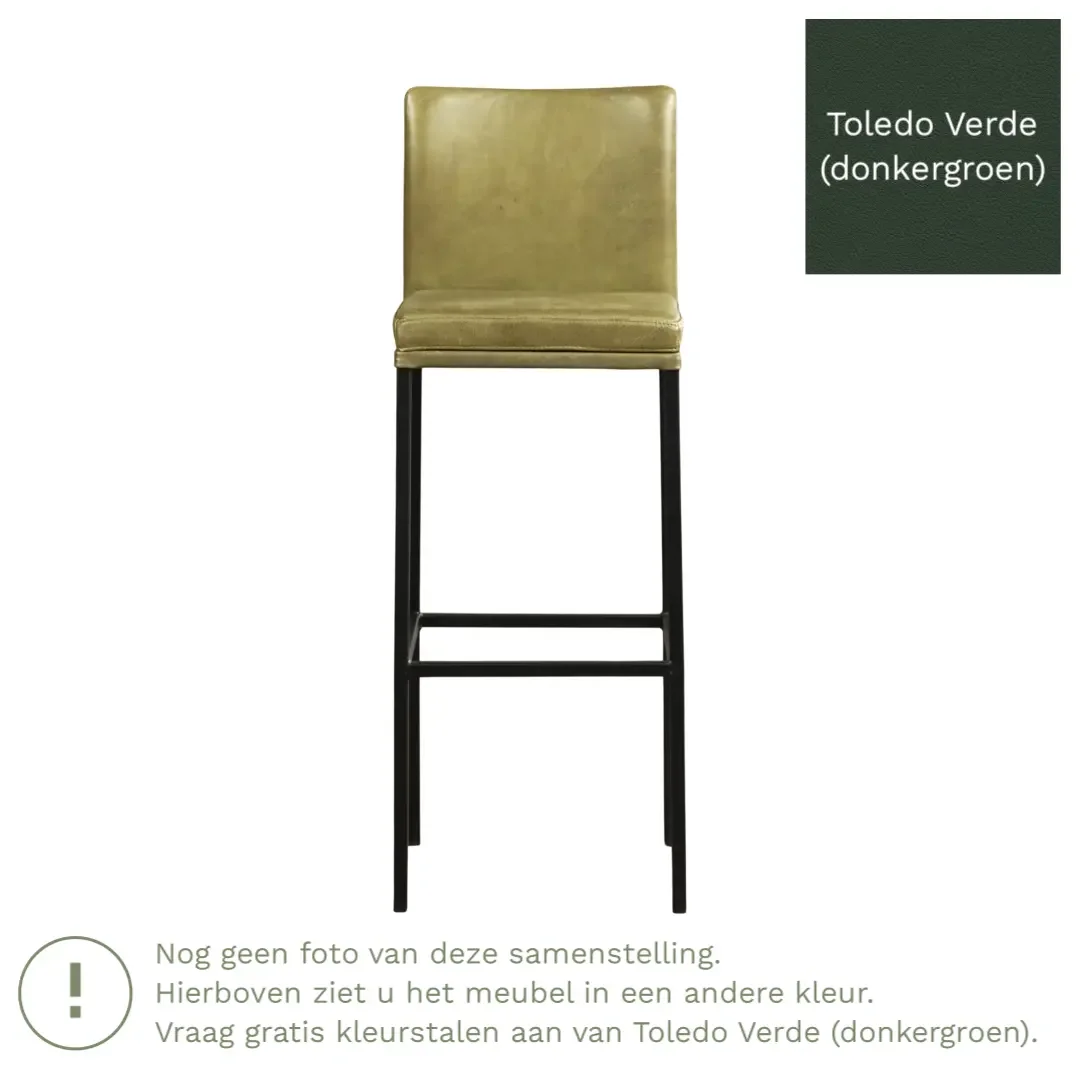 afbeelding van Leren barkruk Break hoog - Toledo Verde (donkergroen) - Poten staal vierkant zwart