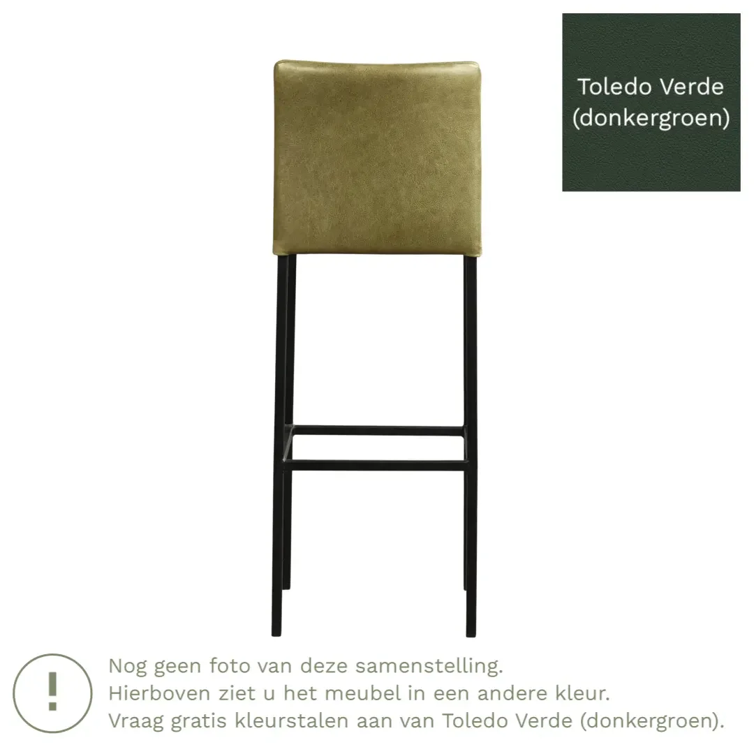 afbeelding van Leren barkruk Break hoog - Toledo Verde (donkergroen) - Poten staal vierkant zwart