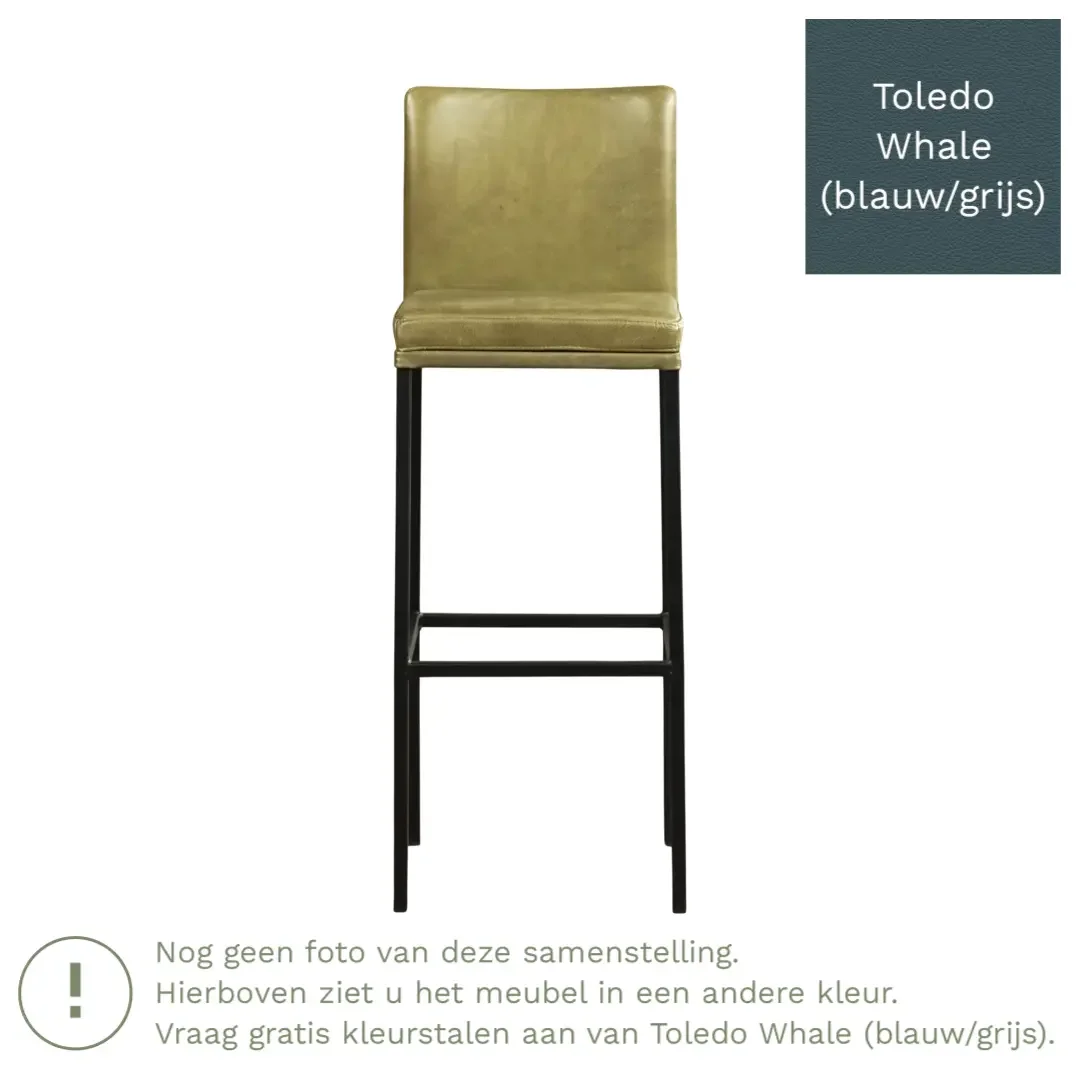 afbeelding van Leren barkruk Break hoog - Toledo Whale (blauw/grijs) - Poten staal vierkant zwart