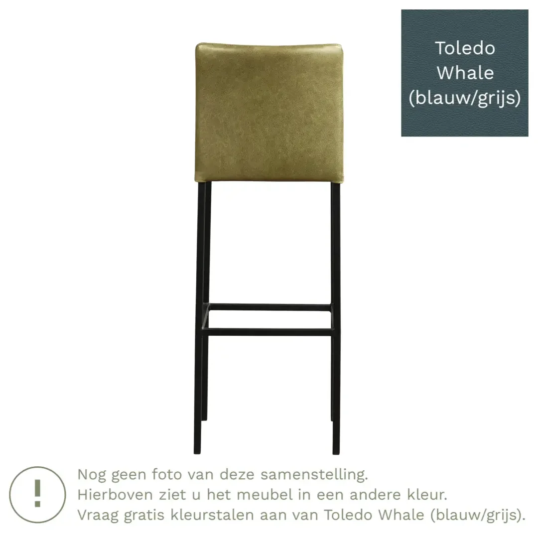 afbeelding van Leren barkruk Break hoog - Toledo Whale (blauw/grijs) - Poten staal vierkant zwart