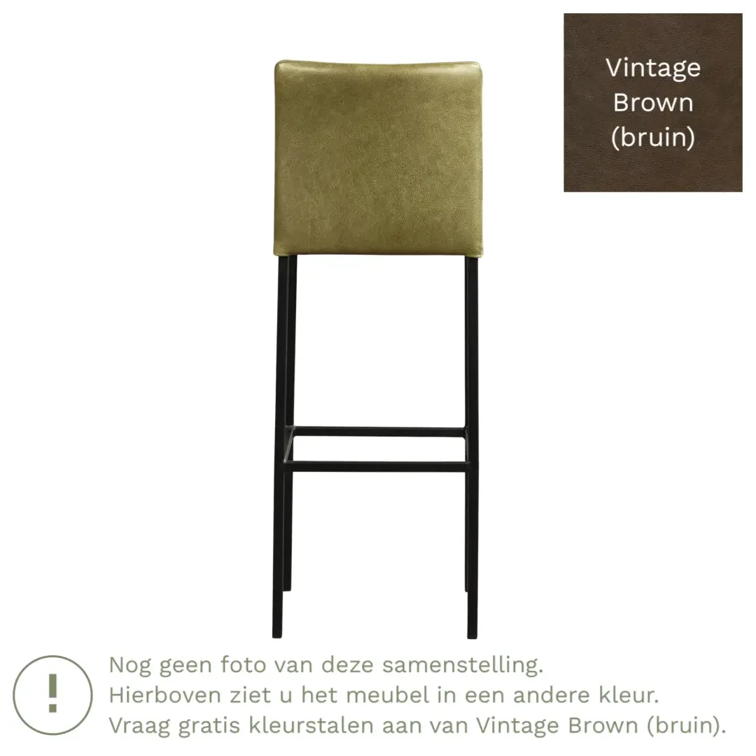 afbeelding van Leren barkruk Break hoog - Vintage Brown (bruin) - Poten staal vierkant zwart
