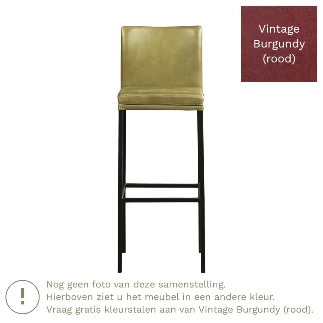 afbeelding van Leren barkruk Break hoog - Vintage Burgundy (rood) - Poten staal vierkant zwart