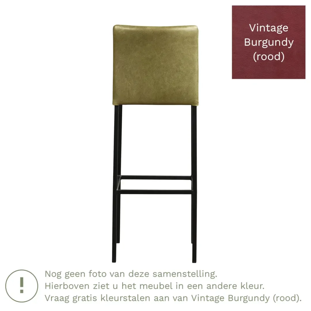 afbeelding van Leren barkruk Break hoog - Vintage Burgundy (rood) - Poten staal vierkant zwart