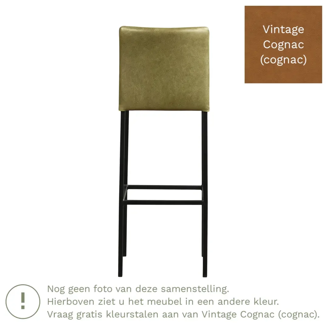 afbeelding van Leren barkruk Break hoog - Vintage Cognac (cognac) - Poten staal vierkant RVS