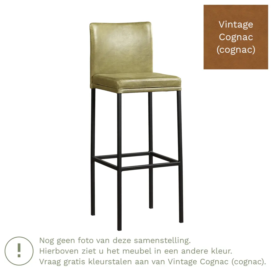 afbeelding van Leren barkruk Break hoog - Vintage Cognac (cognac) - Poten staal vierkant zwart