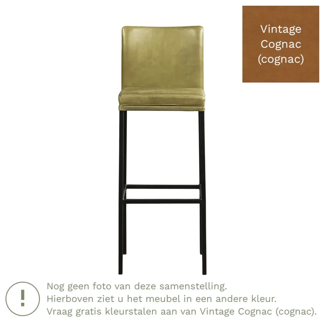 afbeelding van Leren barkruk Break hoog - Vintage Cognac (cognac) - Poten staal vierkant zwart