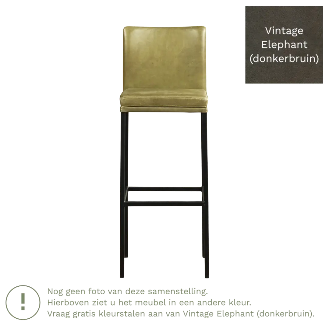 afbeelding van Leren barkruk Break hoog - Vintage Elephant (donkerbruin) - Poten staal vierkant RVS