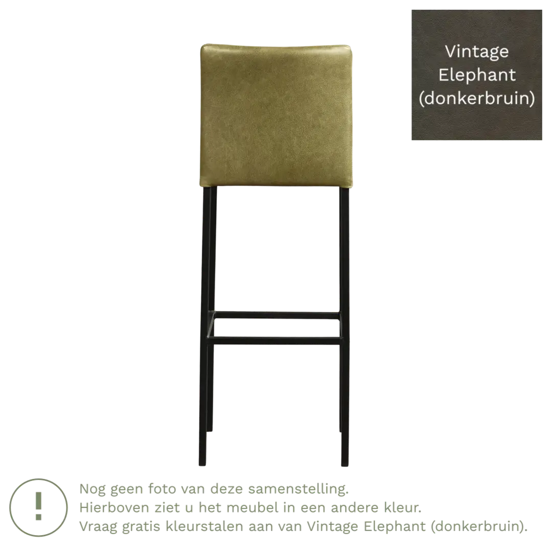 afbeelding van Leren barkruk Break hoog - Vintage Elephant (donkerbruin) - Poten staal vierkant RVS