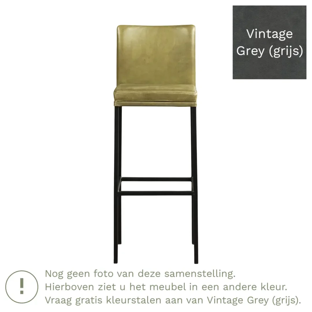 afbeelding van Leren barkruk Break hoog - Vintage Grey (grijs) - Poten staal vierkant RVS