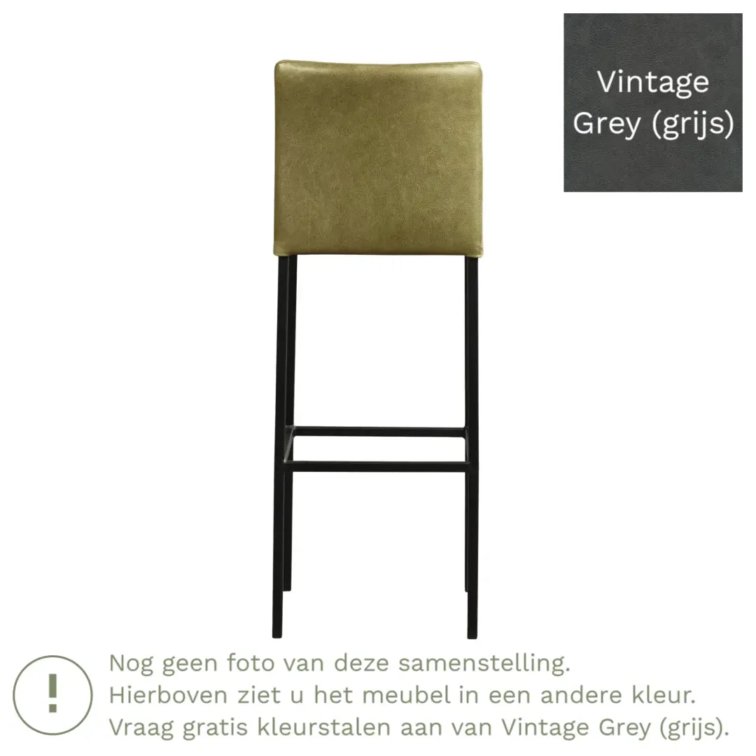 afbeelding van Leren barkruk Break hoog - Vintage Grey (grijs) - Poten staal vierkant RVS