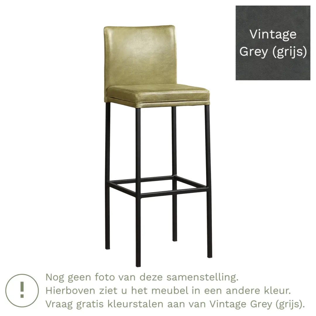 afbeelding van Leren barkruk Break hoog - Vintage Grey (grijs) - Poten staal vierkant zwart