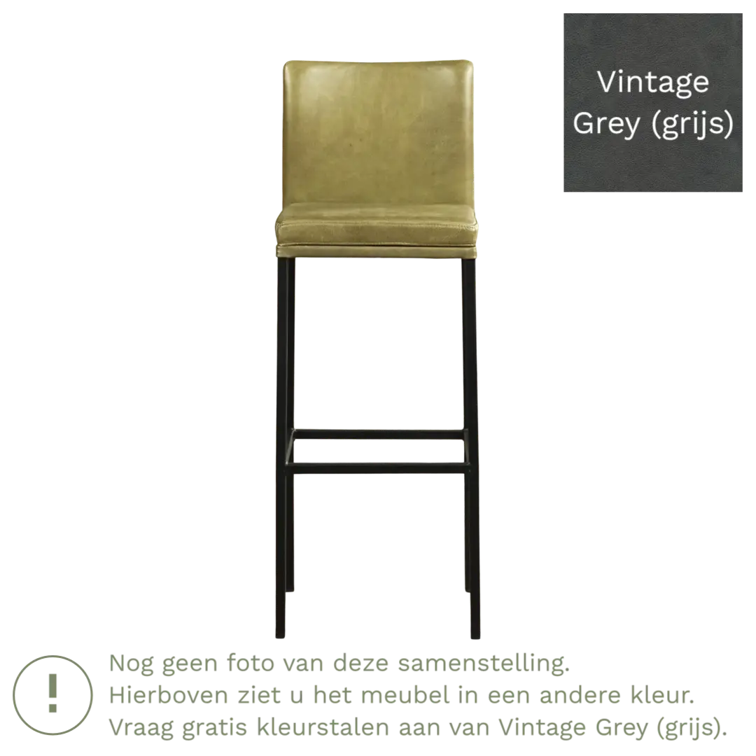 afbeelding van Leren barkruk Break hoog - Vintage Grey (grijs) - Poten staal vierkant zwart