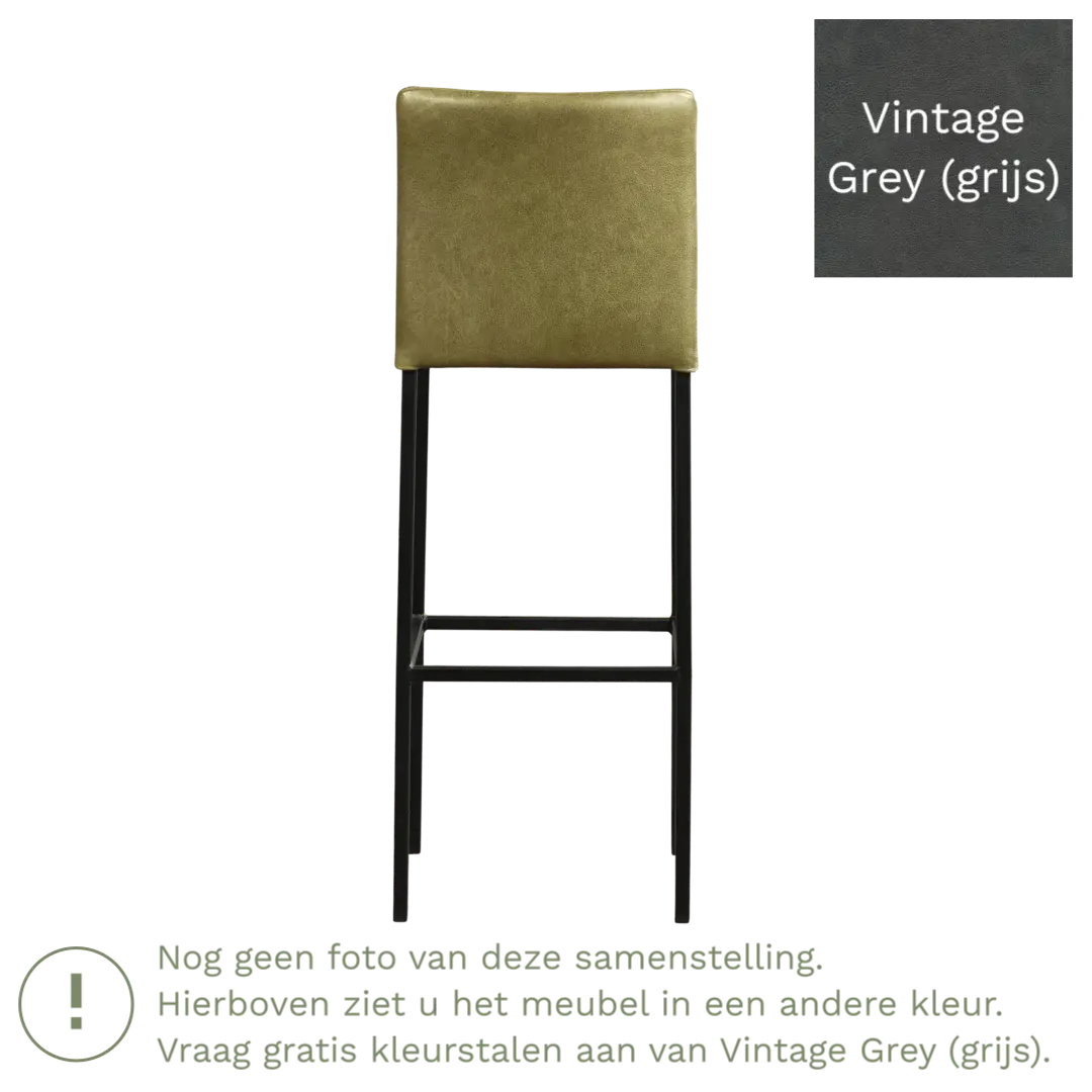 afbeelding van Leren barkruk Break hoog - Vintage Grey (grijs) - Poten staal vierkant zwart