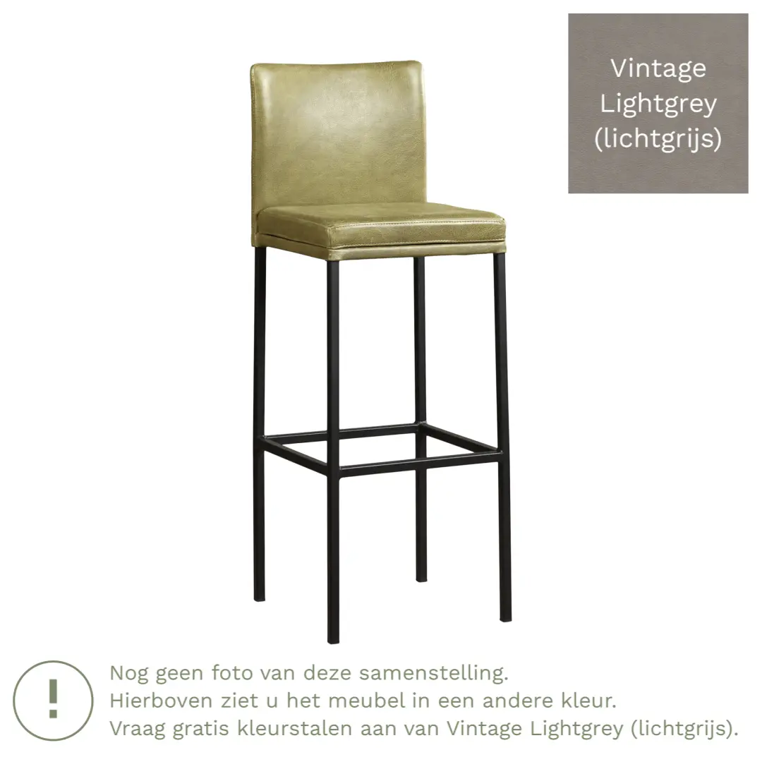 afbeelding van Leren barkruk Break hoog - Vintage Lightgrey (lichtgrijs) - Poten staal vierkant RVS