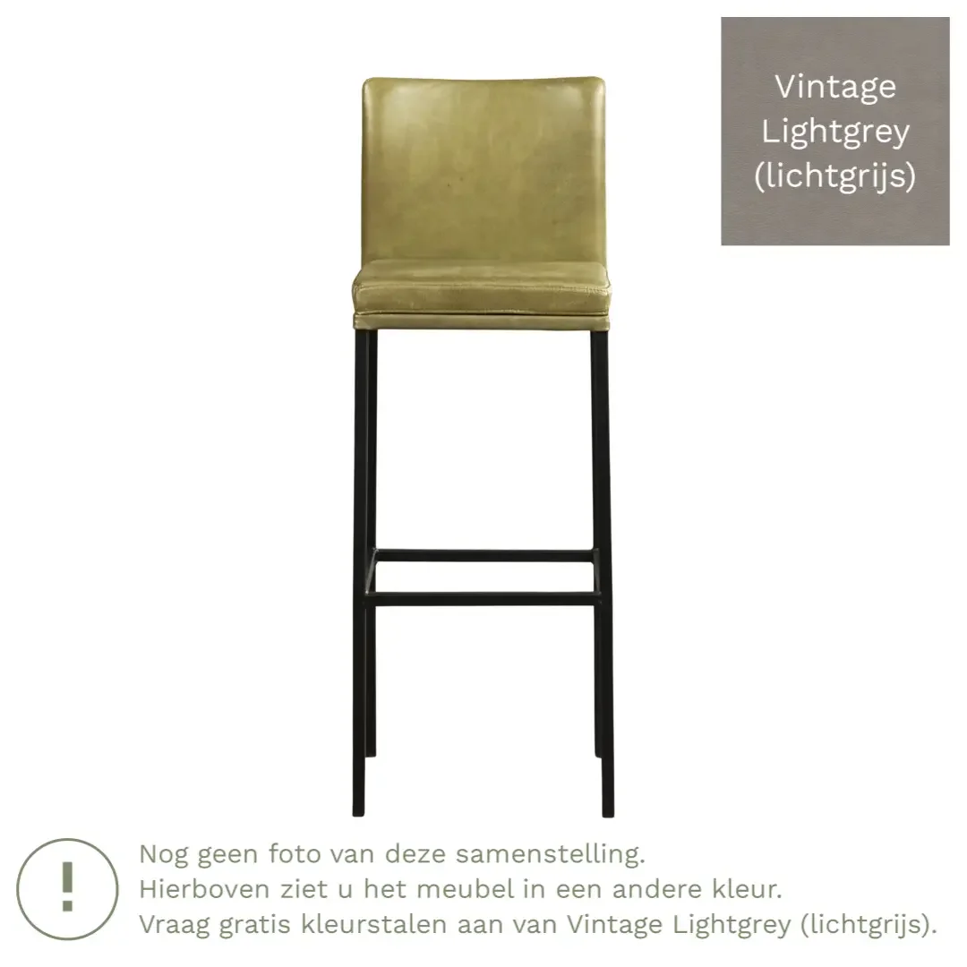 afbeelding van Leren barkruk Break hoog - Vintage Lightgrey (lichtgrijs) - Poten staal vierkant RVS
