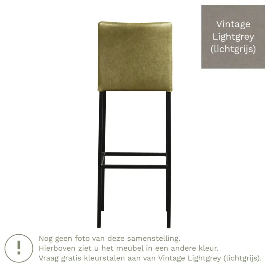 afbeelding van Leren barkruk Break hoog - Vintage Lightgrey (lichtgrijs) - Poten staal vierkant RVS
