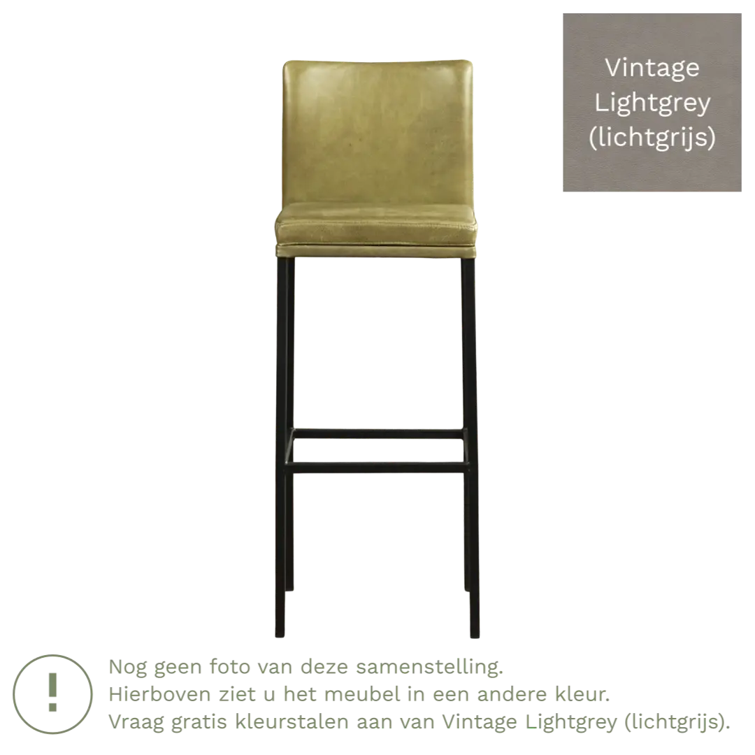 afbeelding van Leren barkruk Break hoog - Vintage Lightgrey (lichtgrijs) - Poten staal vierkant zwart