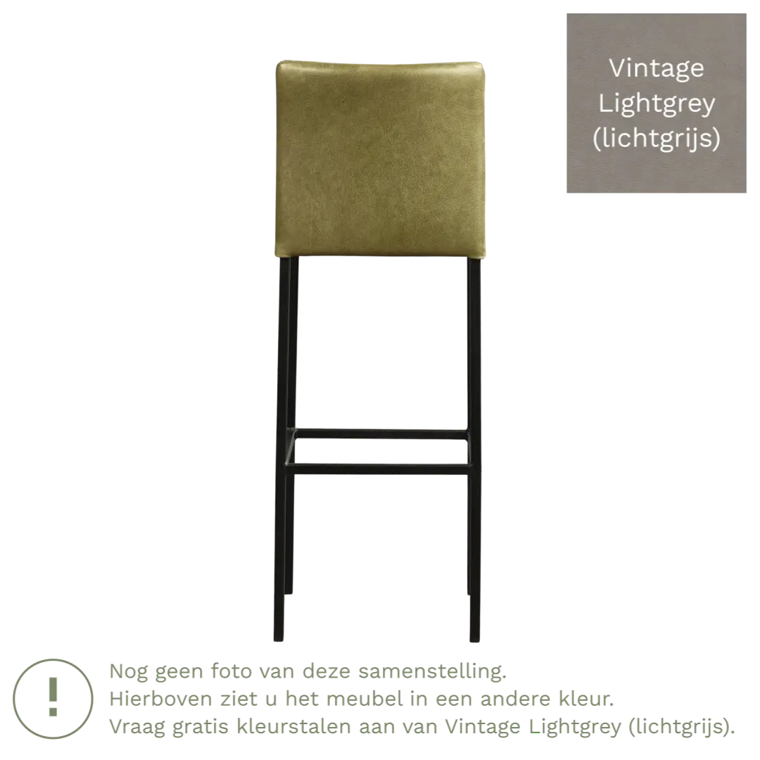 afbeelding van Leren barkruk Break hoog - Vintage Lightgrey (lichtgrijs) - Poten staal vierkant zwart