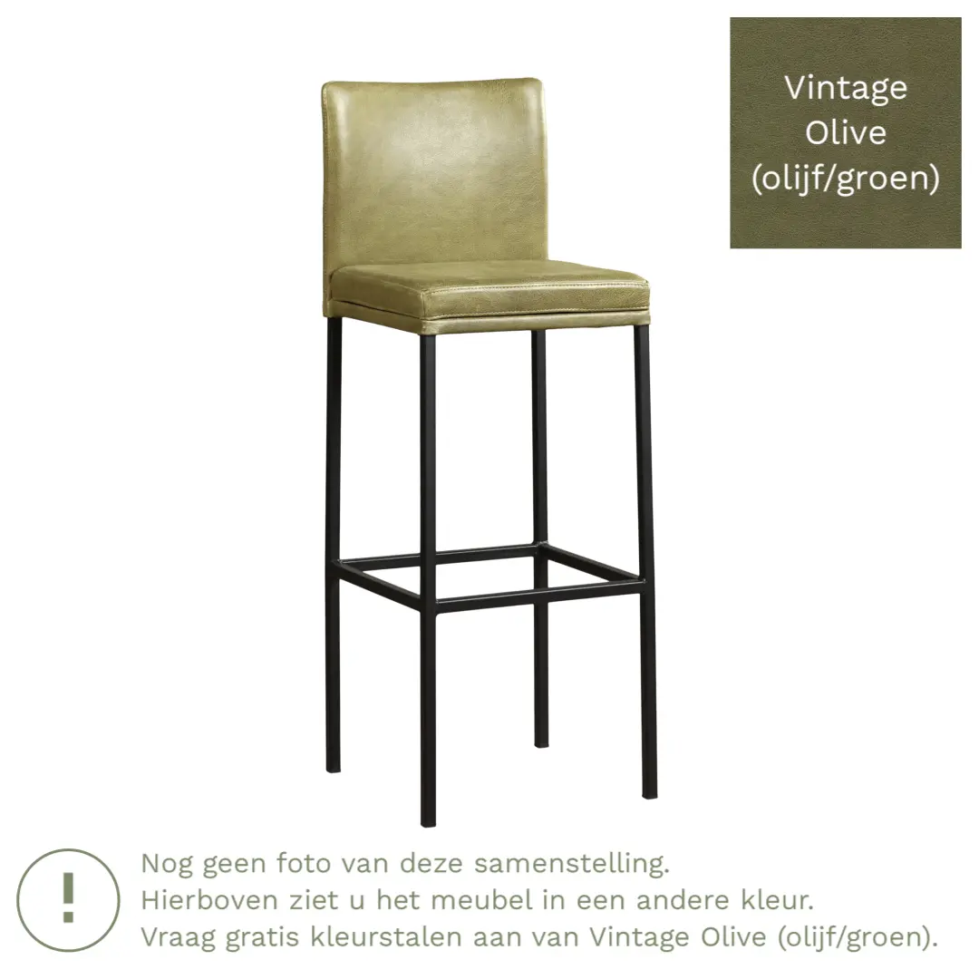 afbeelding van Leren barkruk Break hoog - Vintage Olive (olijf/groen) - Poten staal vierkant RVS