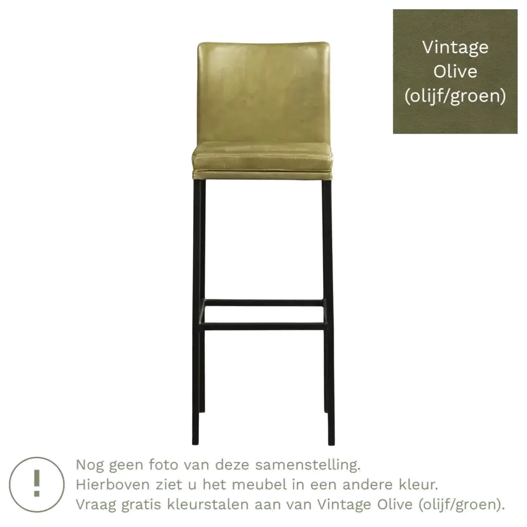 afbeelding van Leren barkruk Break hoog - Vintage Olive (olijf/groen) - Poten staal vierkant RVS