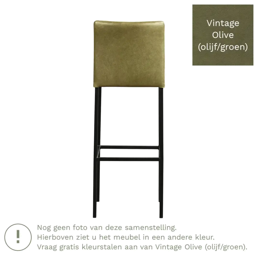 afbeelding van Leren barkruk Break hoog - Vintage Olive (olijf/groen) - Poten staal vierkant RVS