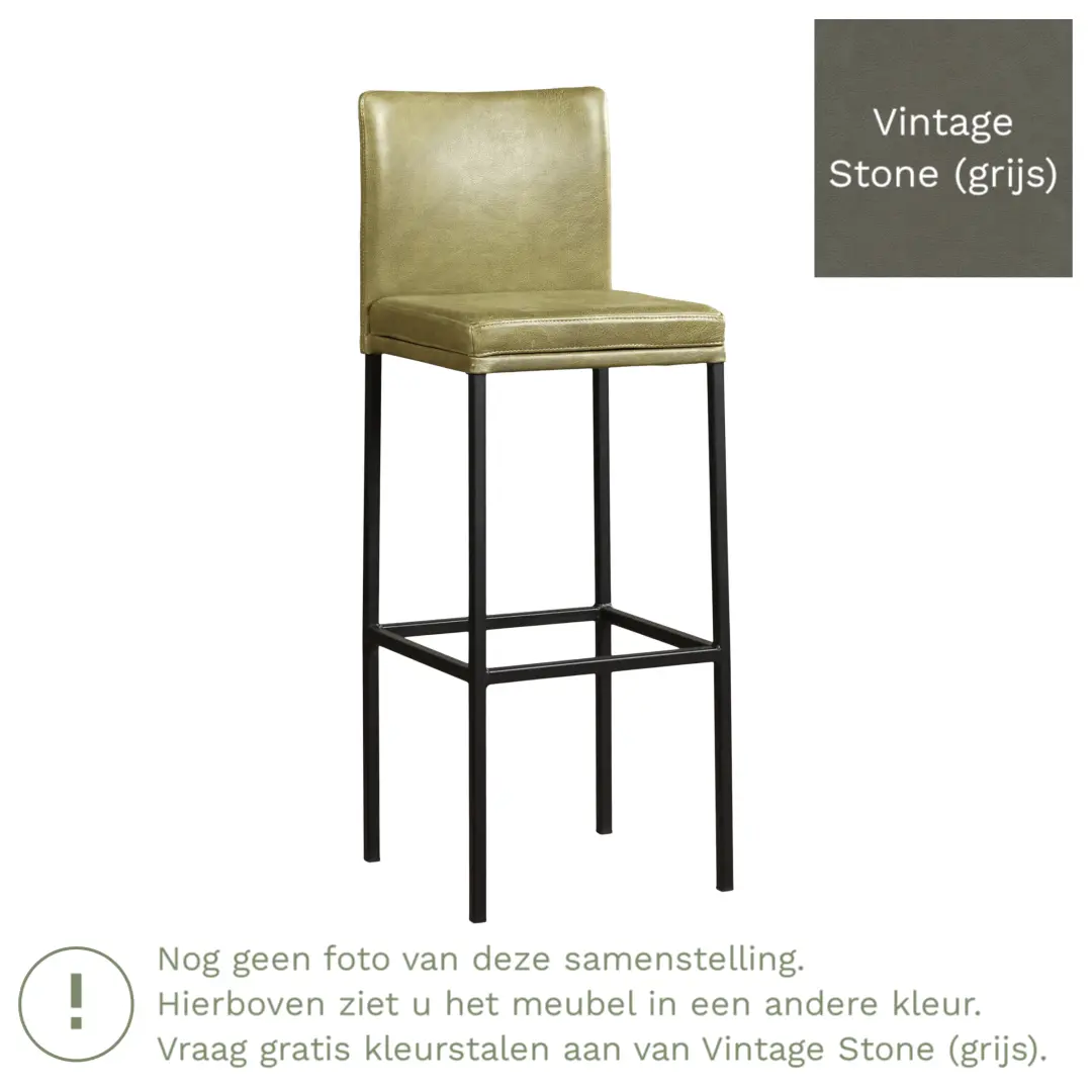 afbeelding van Leren barkruk Break hoog - Vintage Stone (grijs) - Poten staal vierkant zwart