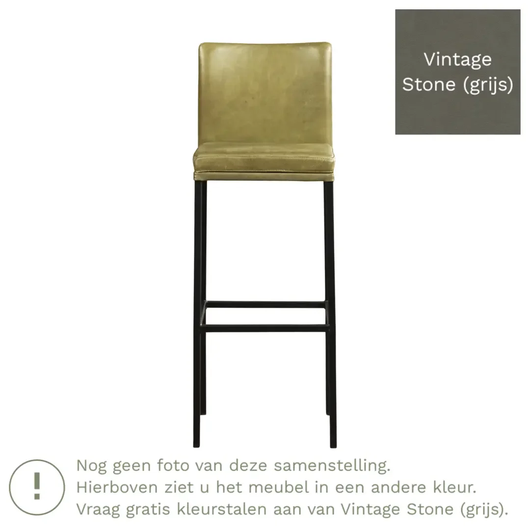 afbeelding van Leren barkruk Break hoog - Vintage Stone (grijs) - Poten staal vierkant zwart