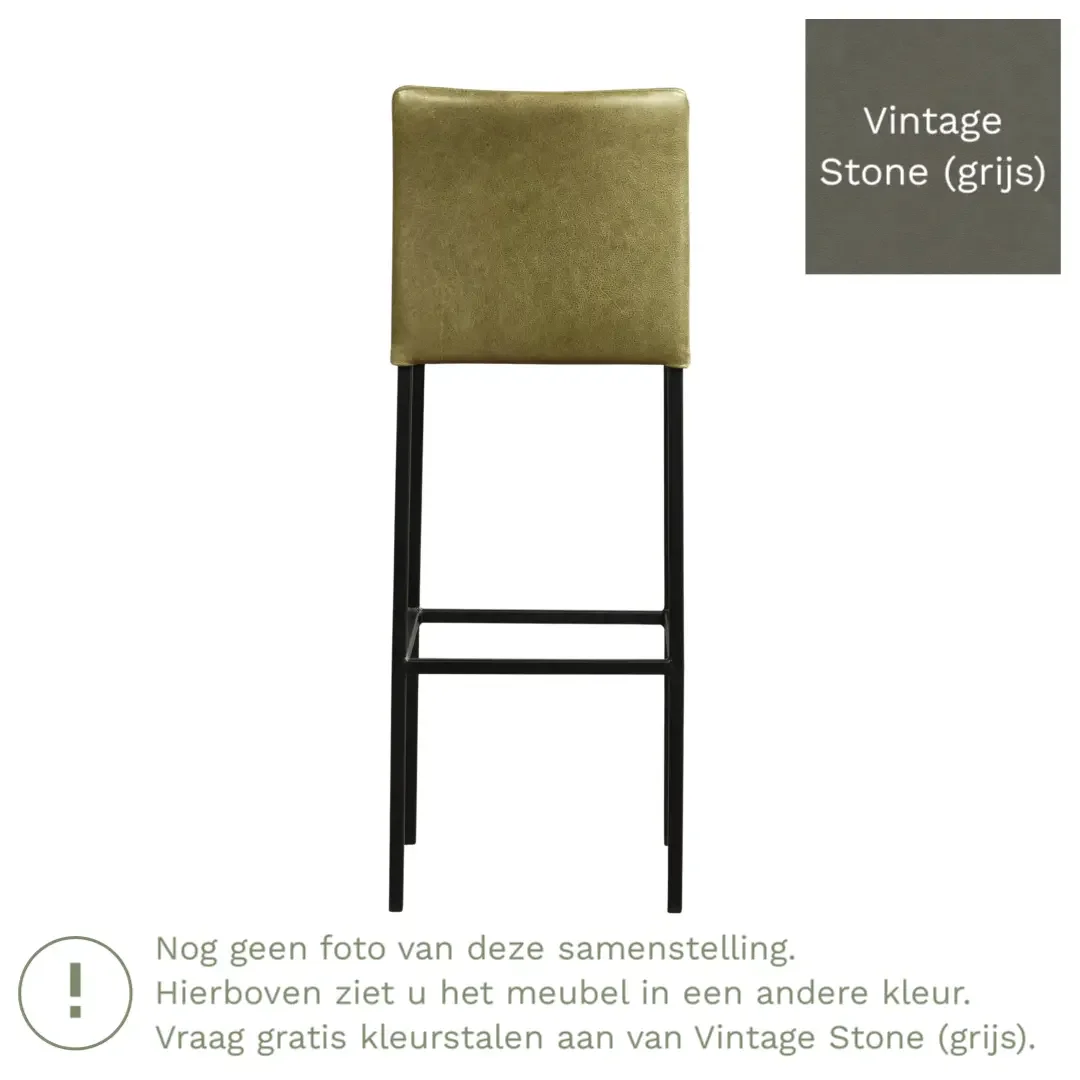 afbeelding van Leren barkruk Break hoog - Vintage Stone (grijs) - Poten staal vierkant zwart
