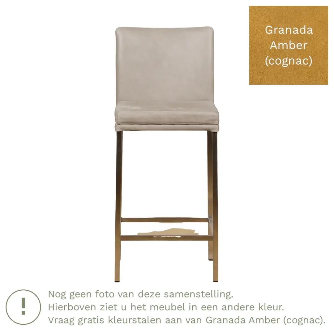 afbeelding van Leren barkruk Break laag - Granada Amber (cognac) - Poten staal vierkant zwart