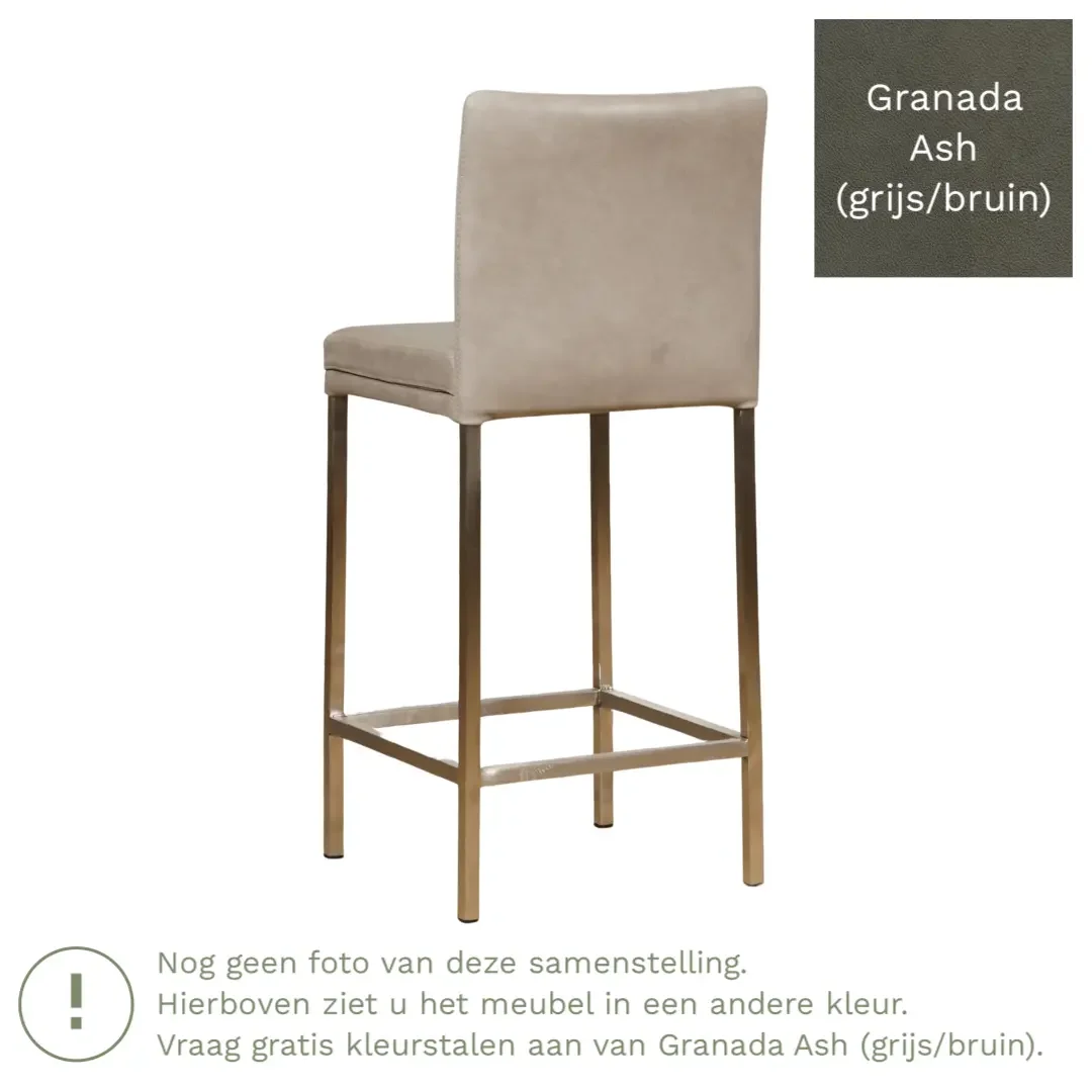 afbeelding van Leren barkruk Break laag - Granada Ash (grijs/bruin) - Poten staal vierkant RVS