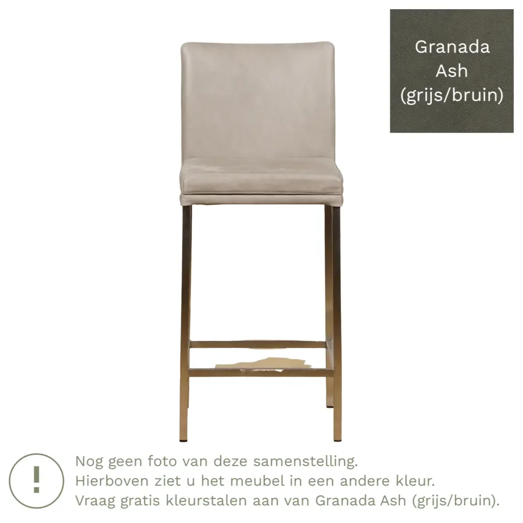 afbeelding van Leren barkruk Break laag - Granada Ash (grijs/bruin) - Poten staal vierkant zwart