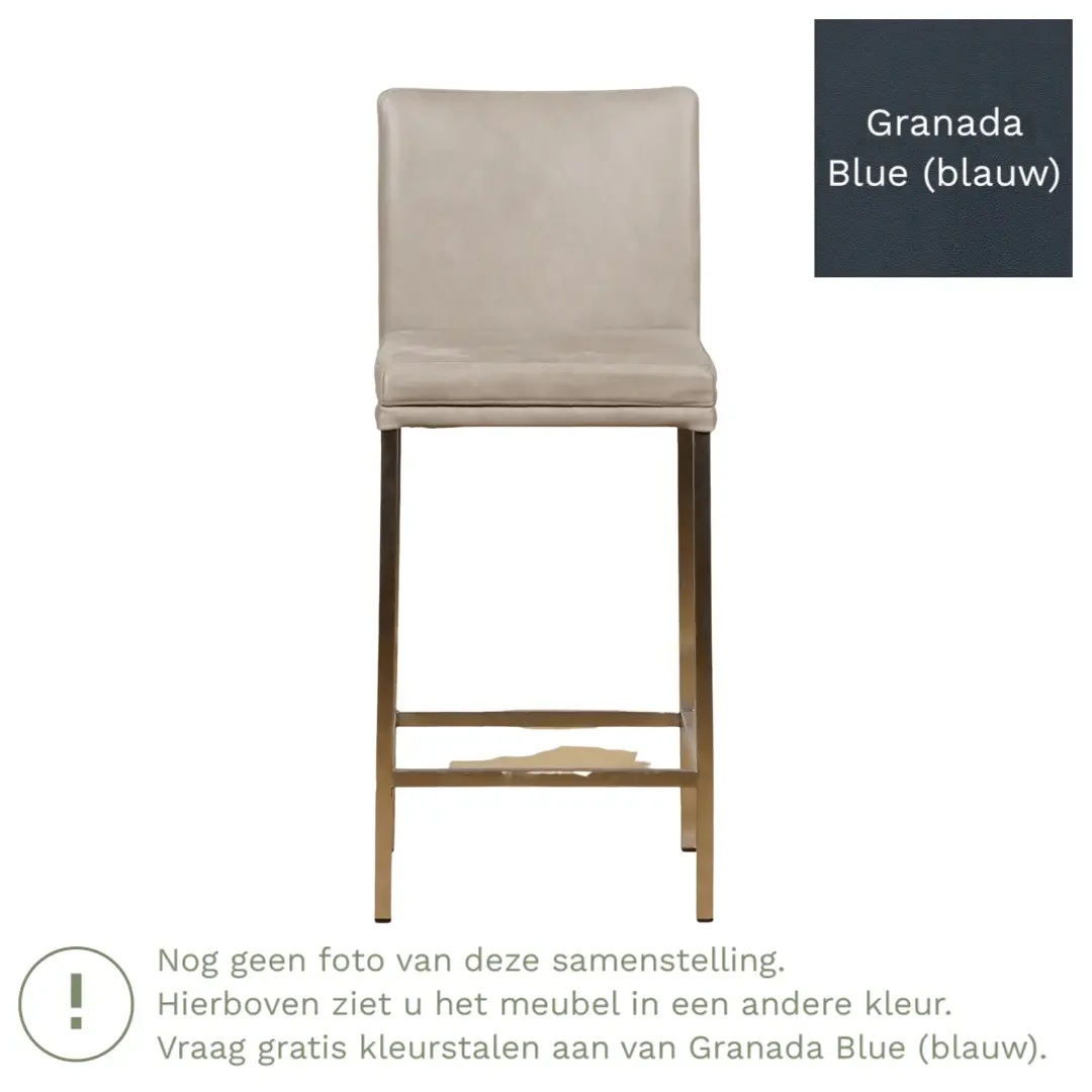 afbeelding van Leren barkruk Break laag - Granada Blue (blauw) - Poten staal vierkant RVS