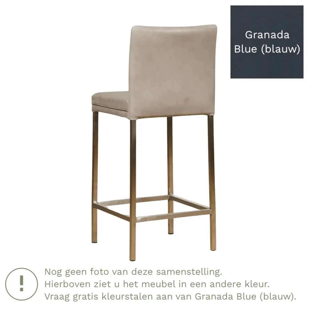 afbeelding van Leren barkruk Break laag - Granada Blue (blauw) - Poten staal vierkant RVS
