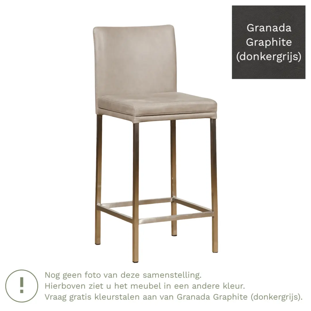 afbeelding van Leren barkruk Break laag - Granada Graphite (donkergrijs) - Poten staal vierkant zwart