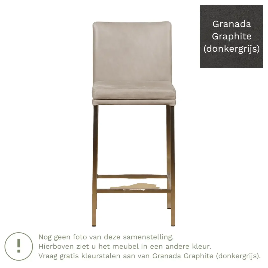 afbeelding van Leren barkruk Break laag - Granada Graphite (donkergrijs) - Poten staal vierkant zwart