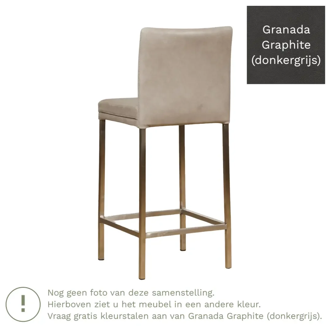 afbeelding van Leren barkruk Break laag - Granada Graphite (donkergrijs) - Poten staal vierkant zwart