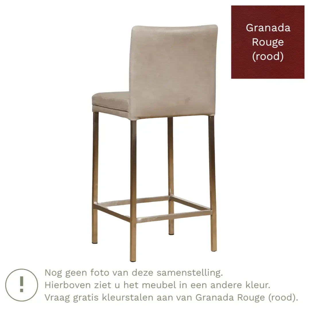 afbeelding van Leren barkruk Break laag - Granada Rouge (rood) - Poten staal vierkant zwart
