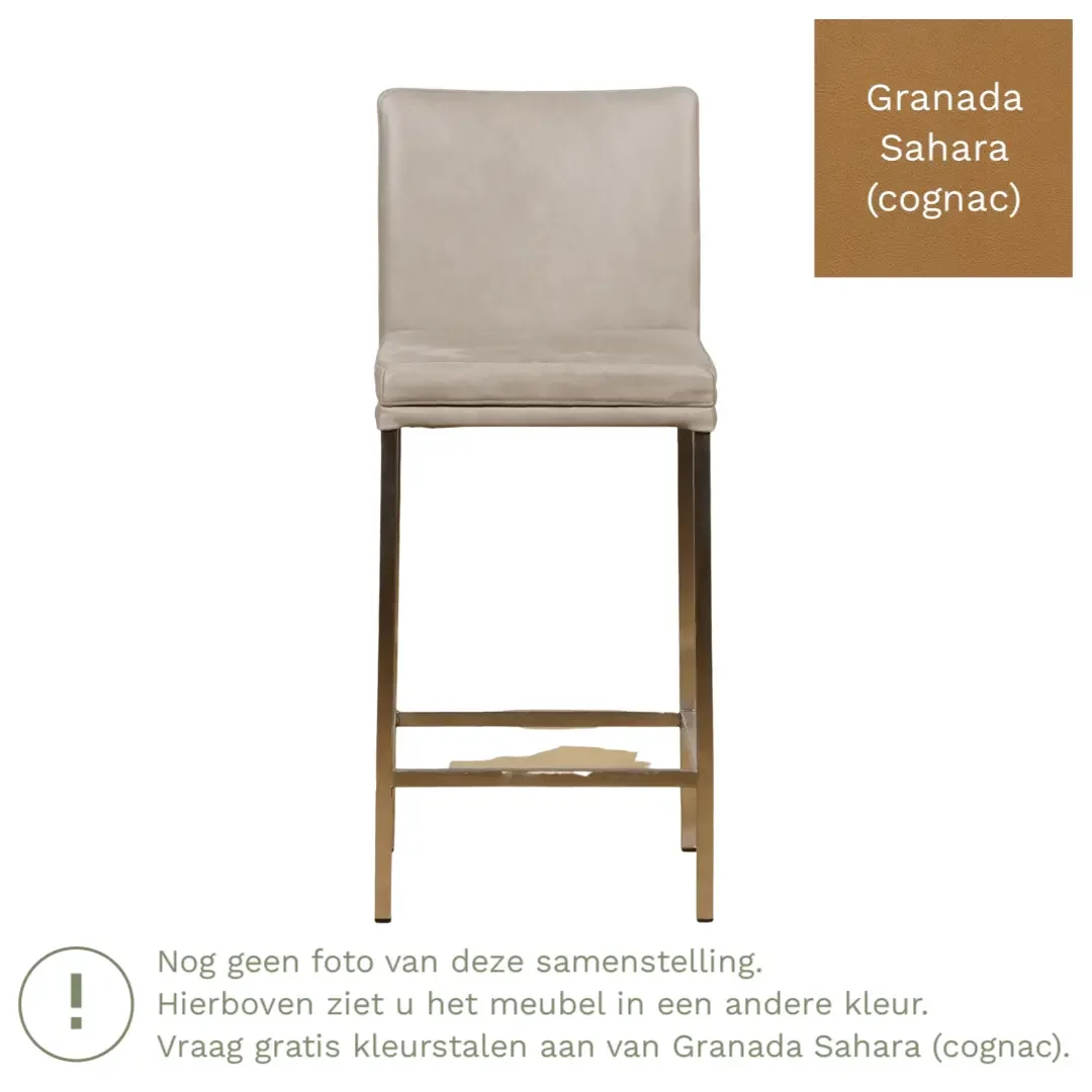 afbeelding van Leren barkruk Break laag - Granada Sahara (cognac) - Poten staal vierkant RVS